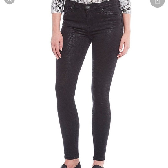 Kut From The Kloth Mia high rise coated snake 4 black jeans denim zip up - Picture 1 of 11